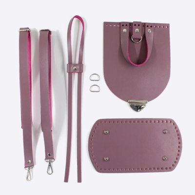 Набор для рюкзака из натуральной кожи с замком (Пыльный лиловый)