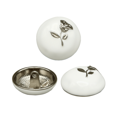 Пуговица CHANEL SS металл на ножке Роза Эмаль 23 мм (Серебро)