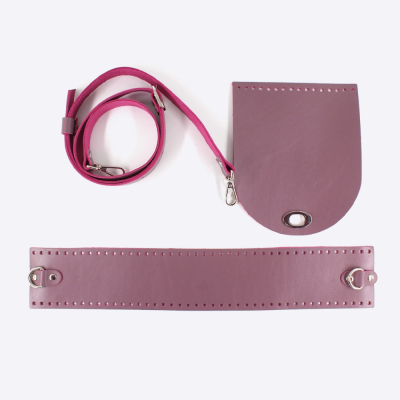 Набор для круглой сумки из натуральной кожи (Пыльный лиловый)