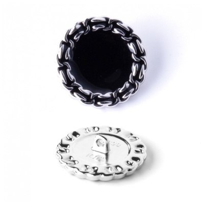 Пуговица CHANEL SS металл на ножке Фарфор 25 мм (Черное серебро)