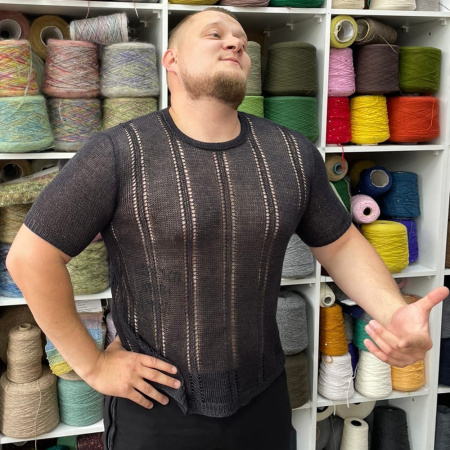 Описание вязания #Льняная_мужская_футболка