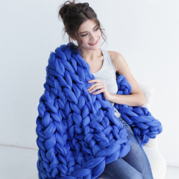 Плед из мериноса, Васильковый