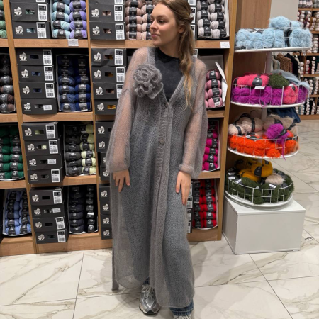 Описание вязания #Халат_с_перламутровыми_пуговицами