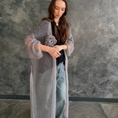 Описание вязания #Халат_с_перламутровыми_пуговицами