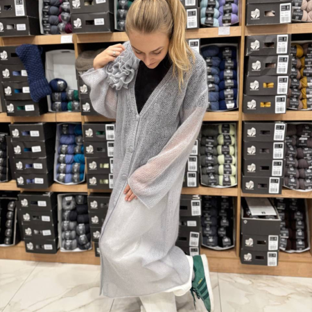 Описание вязания #Халат_с_перламутровыми_пуговицами