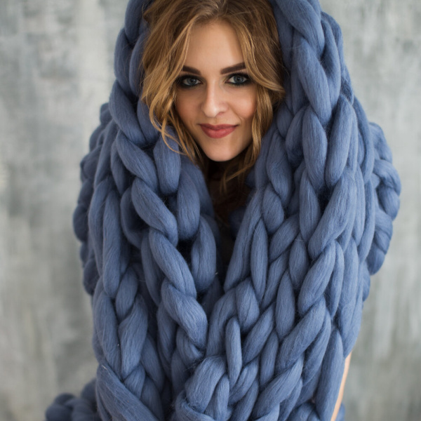 Плед из мериноса, Серо-голубой