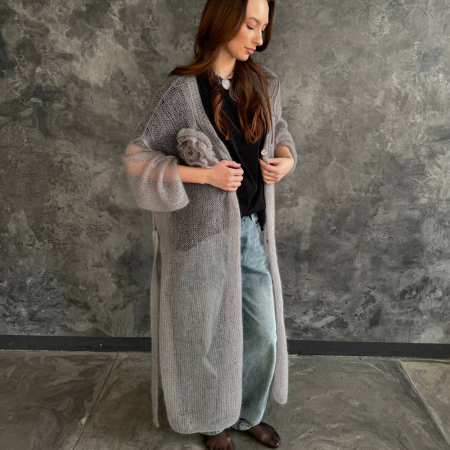 Описание вязания #Халат_с_перламутровыми_пуговицами