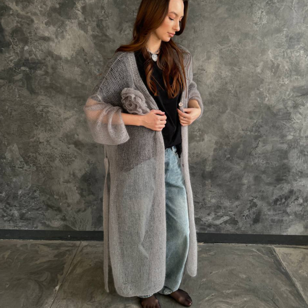 Описание вязания #Халат_с_перламутровыми_пуговицами