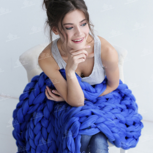 Плед из мериноса, Васильковый