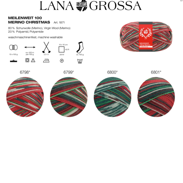 Пряжа Lana Grossa 4-х нитка Meilenweit 100 Merino Christmas