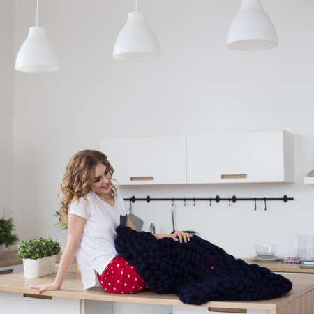 Плед из мериноса, чернильный