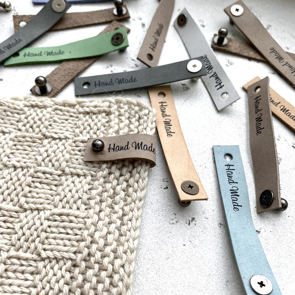 Бирка Hand made с кнопкой Кожа